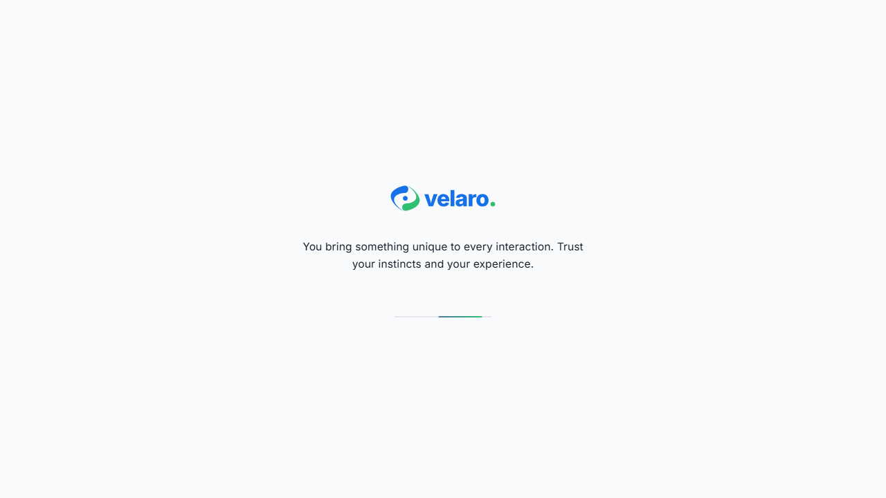 The Velaro admin Knowledge Base articles list, showing topics, publish status, and view counts
