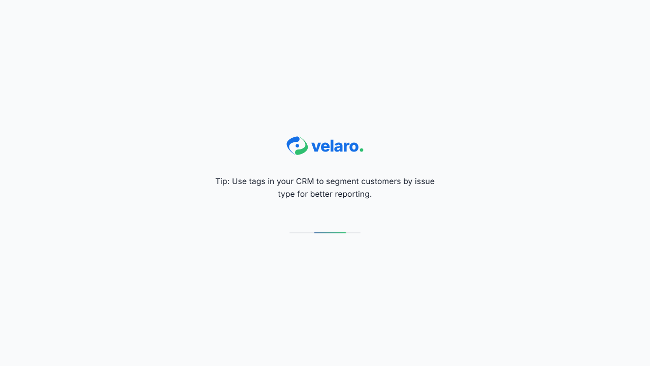 The Velaro AI Knowledge Indexes page, showing each named index and its document count